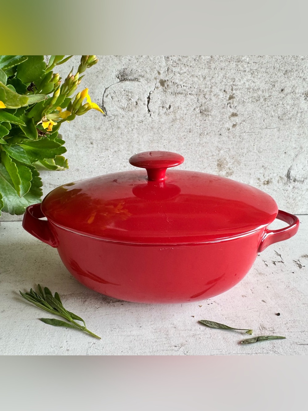 Crate & Barrel Small Red Oval Ceramic Baking Casserole Dish w/Lid - Oven Safe